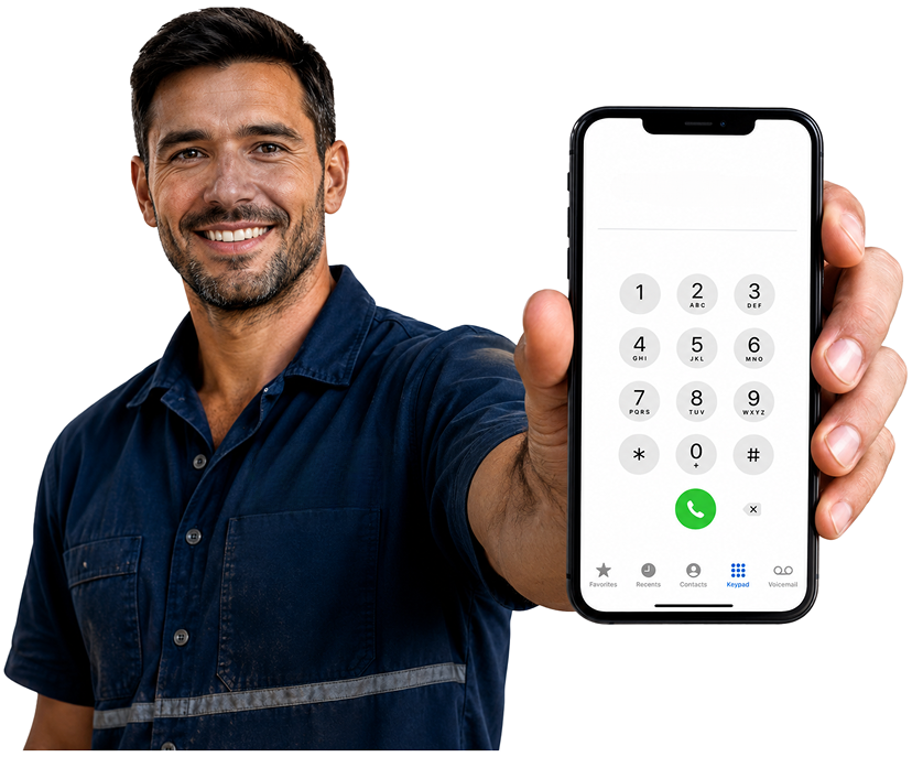 Chipping Norton Blocked Drains plumber holding a phone — call 1300 261 965