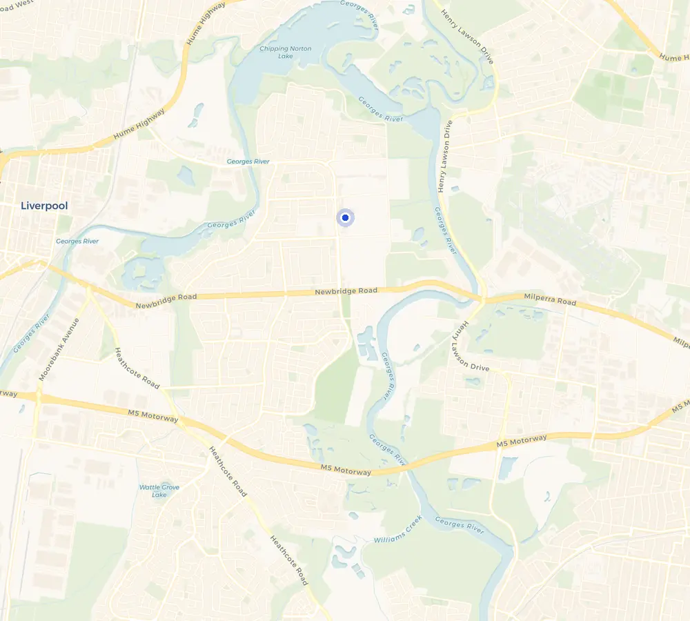 Map of the Chipping Norton service area and the surrounding South-West Sydney, showing Chipping Norton and the nearby streets we cover.